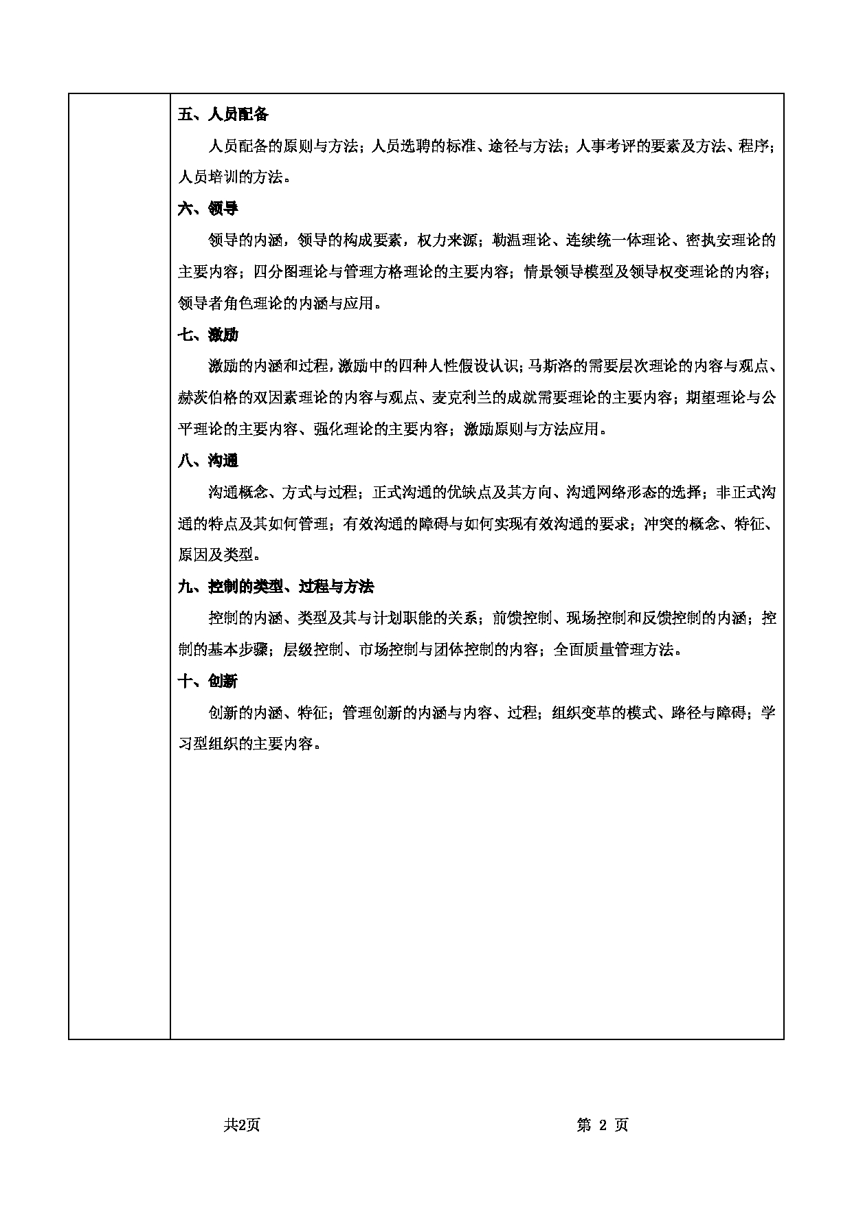 2022考研大纲：甘肃农业大学2022年考研初试科目 818-《管理学原理》考试大纲 考试大纲第2页