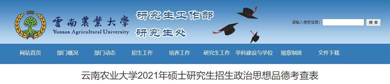 云南农业大学2021年硕士研究生招生政治思想品德考查表