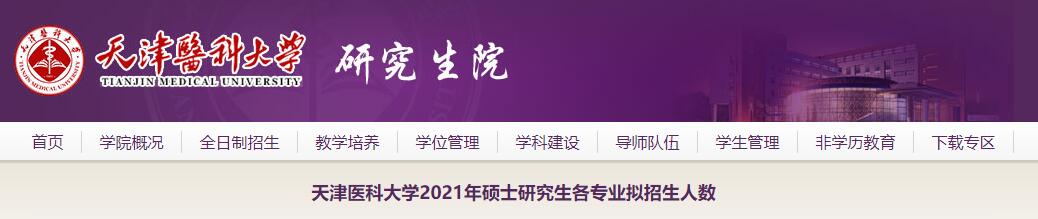 天津医科大学2021年硕士研究生各专业拟招生人数