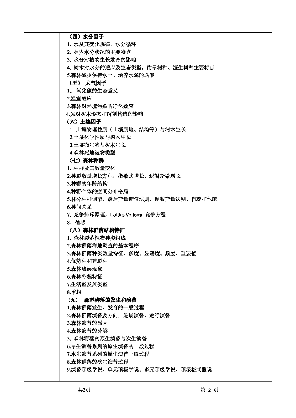 2022考研大纲：甘肃农业大学2022年考研初试科目 819-《森林生态学》考试大纲 考试大纲第2页