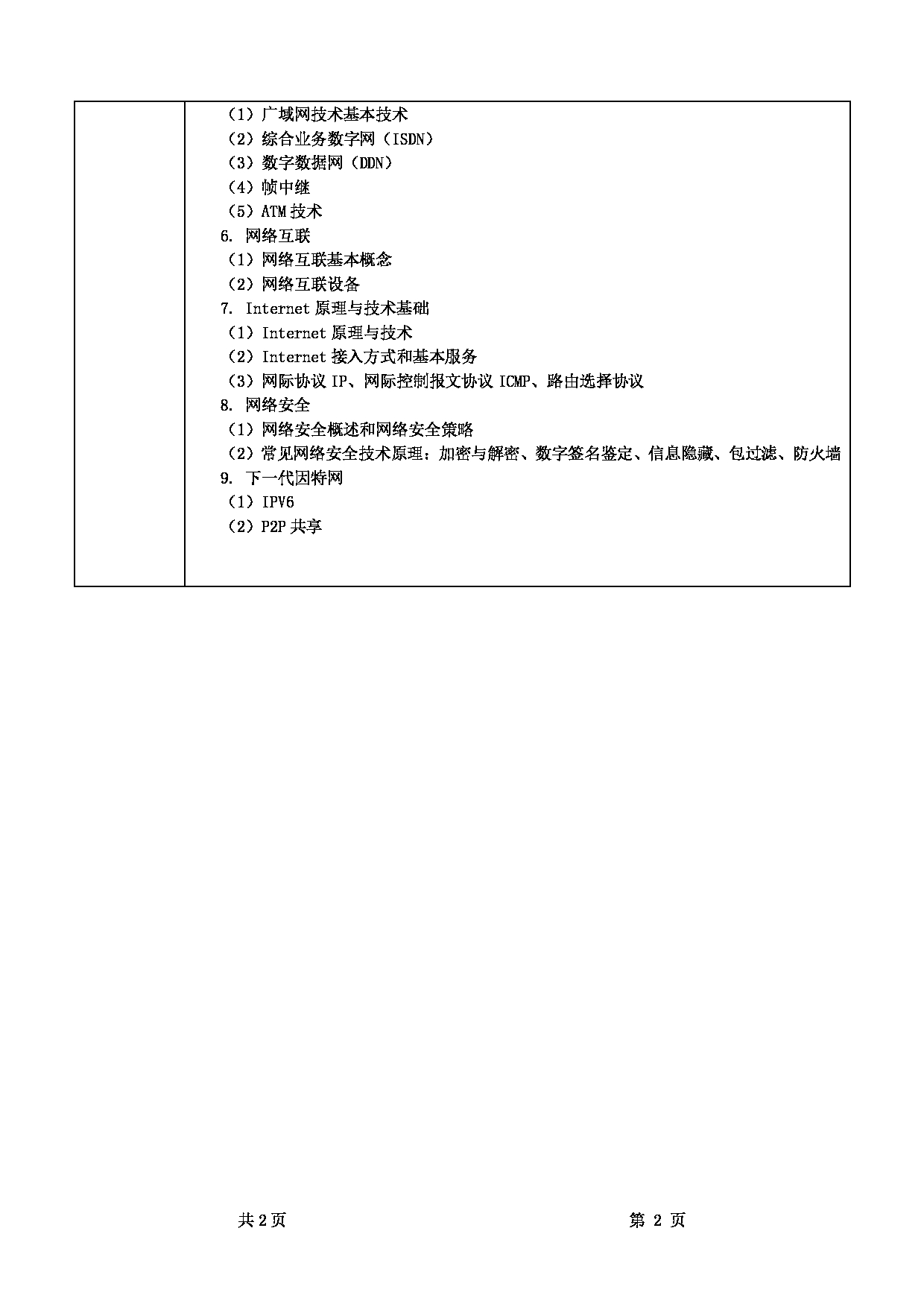 2022考研大纲：甘肃农业大学2022年考研初试科目 341-《农业知识综合三》（“网络技术与应用”部分）考试大纲 考试大纲第2页