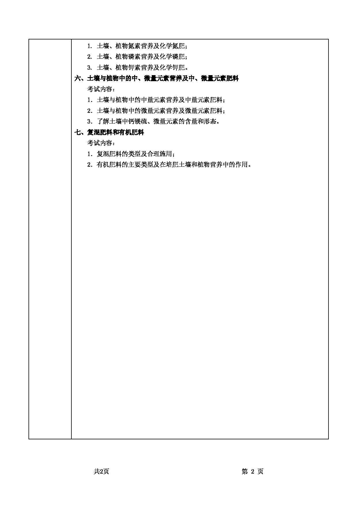 2022考研大纲：甘肃农业大学2022年考研初试科目 341-《农业知识综合三》（ “土壤肥料学” 部分 ）考试大纲 考试大纲第2页