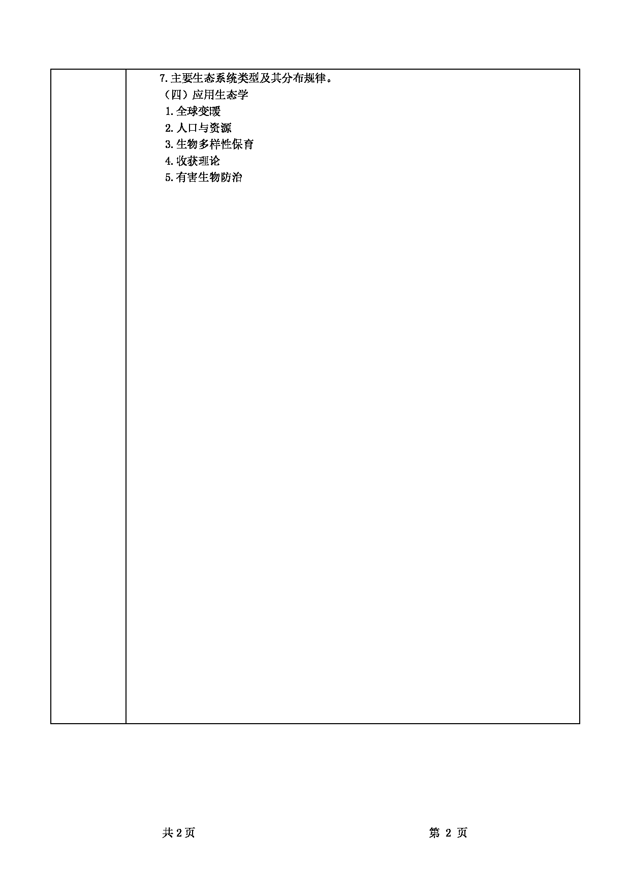 2022考研大纲：甘肃农业大学2022年考研初试科目 803-《普通生态学》考试大纲 考试大纲第2页