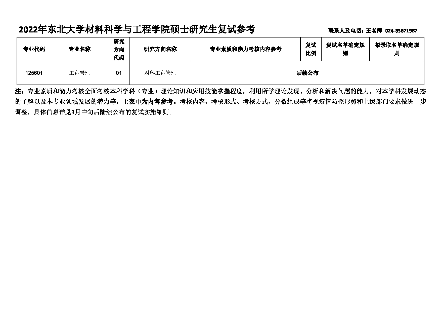 2022考研大纲：东北大学2022年考研复试 材料科学与工程学院 考试参考信息第2页