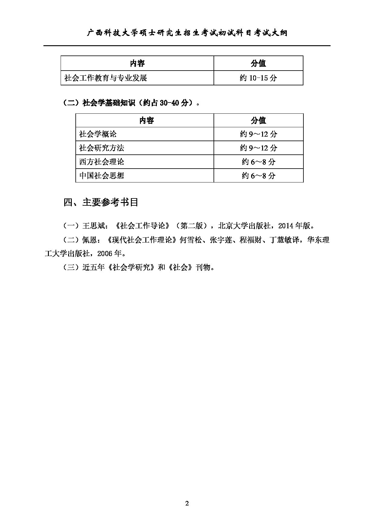 2023考研大纲：广西科技大学2023年考研初试自命题科目 331社会工作原理 考试大纲第2页