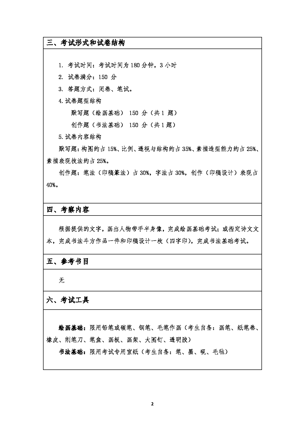 2023考研大纲：江汉大学2023年考研自命题科目 501美术专业基础 考试大纲第2页