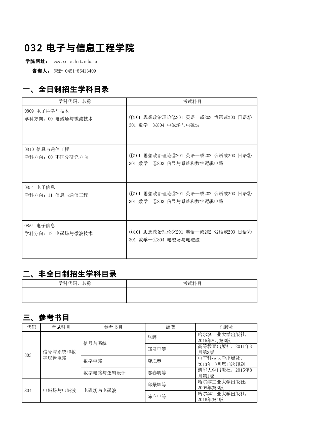 2023招生目录：哈尔滨工业大学2023年 电子与信息工程学院 研究生招生专业目录第1页