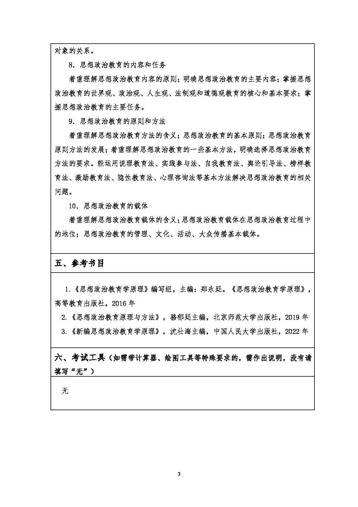 2023考研大纲：江汉大学2023年考研自命题科目 822思想政治教育原理与方法 考试大纲第3页