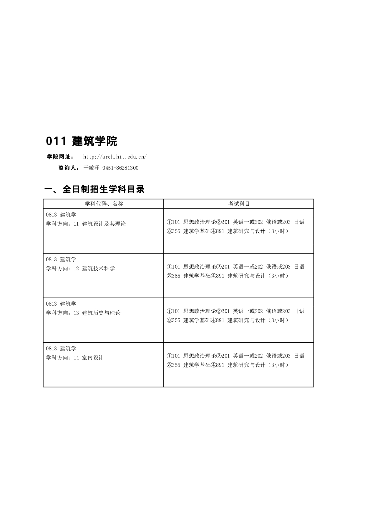 2023招生目录：哈尔滨工业大学2023年 建筑学院 研究生招生专业目录第1页