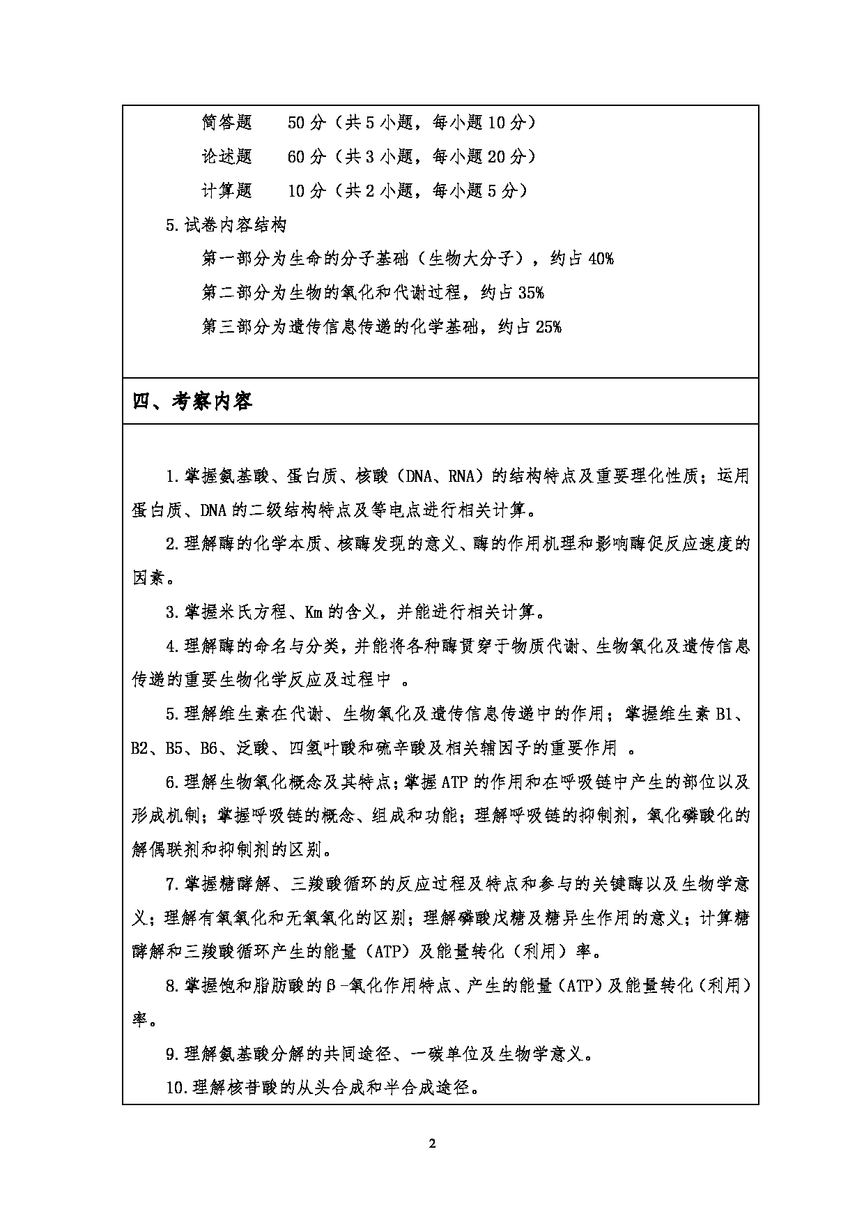 2023考研大纲：江汉大学2023年考研自命题科目 702生物化学 考试大纲第2页