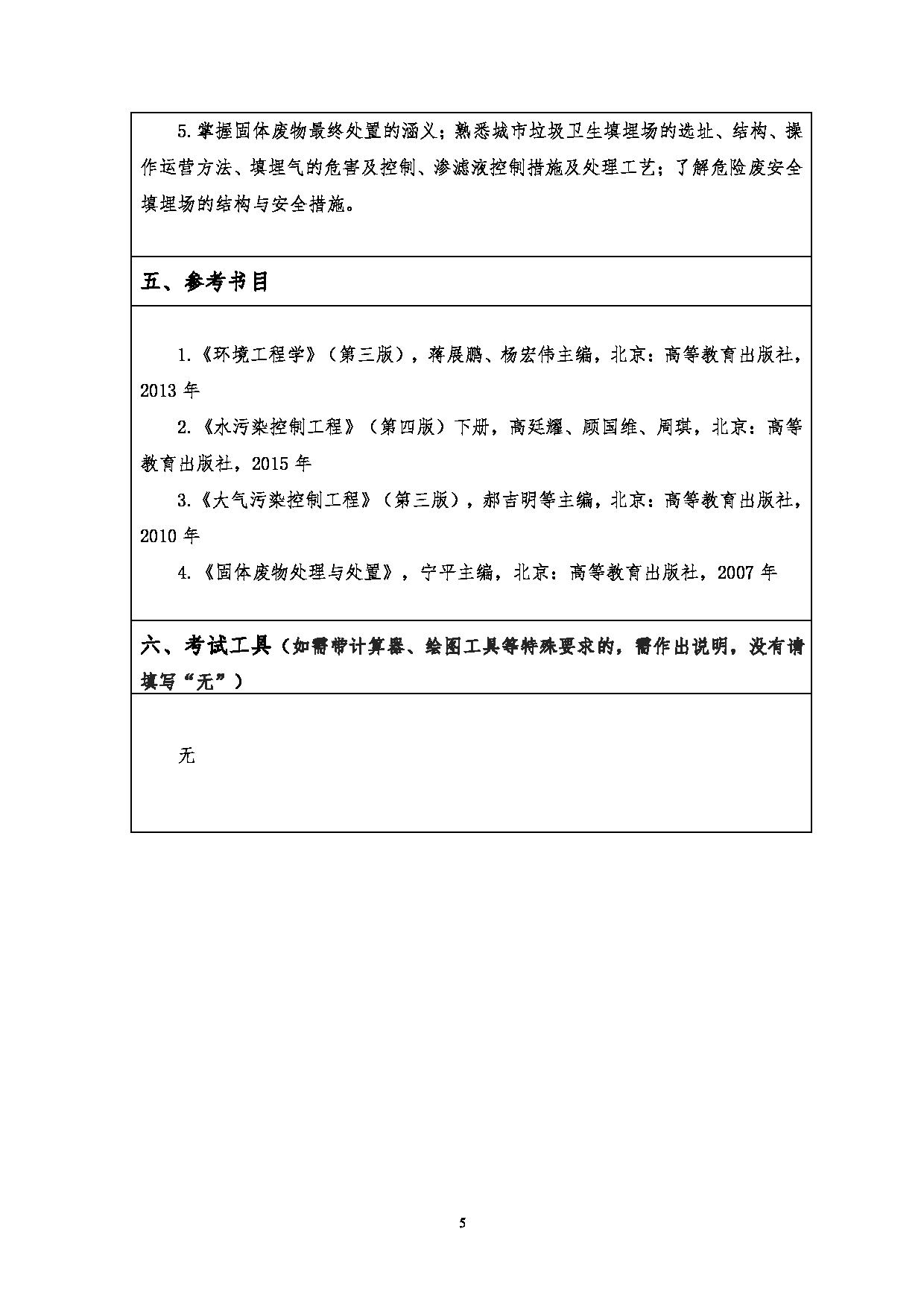 2023考研大纲：江汉大学2023年考研自命题科目 804环境工程学 考试大纲第5页