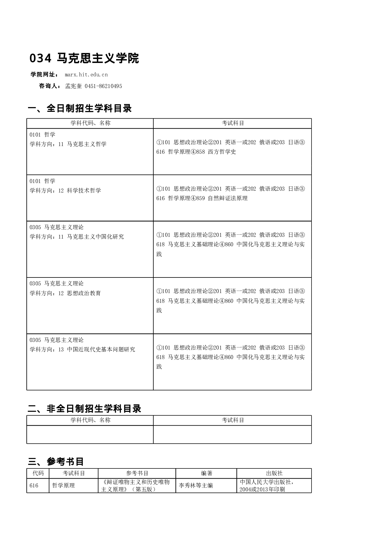 2023招生目录：哈尔滨工业大学2023年 马克思主义学院 研究生招生专业目录第1页