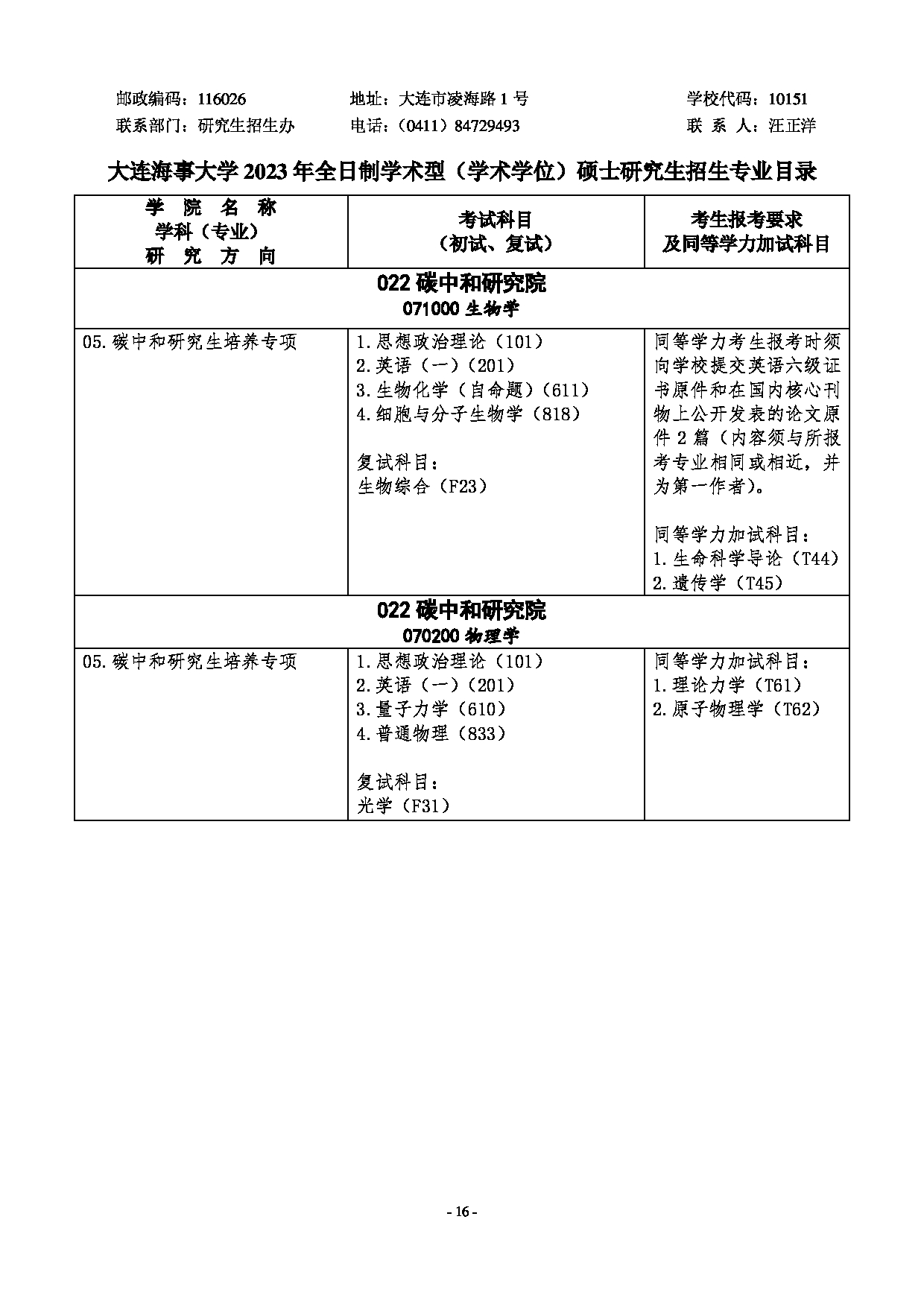 2023招生目录：大连海事大学2023年硕士研究生招生专业目录第16页