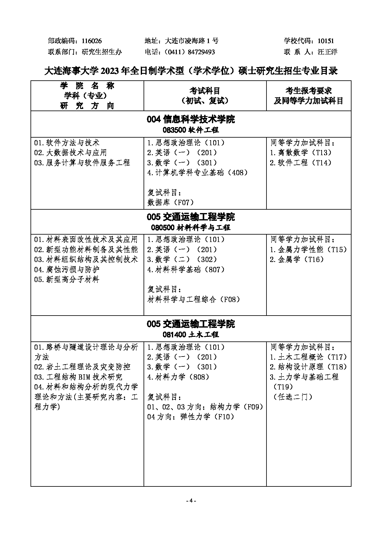 2023招生目录：大连海事大学2023年硕士研究生招生专业目录第4页