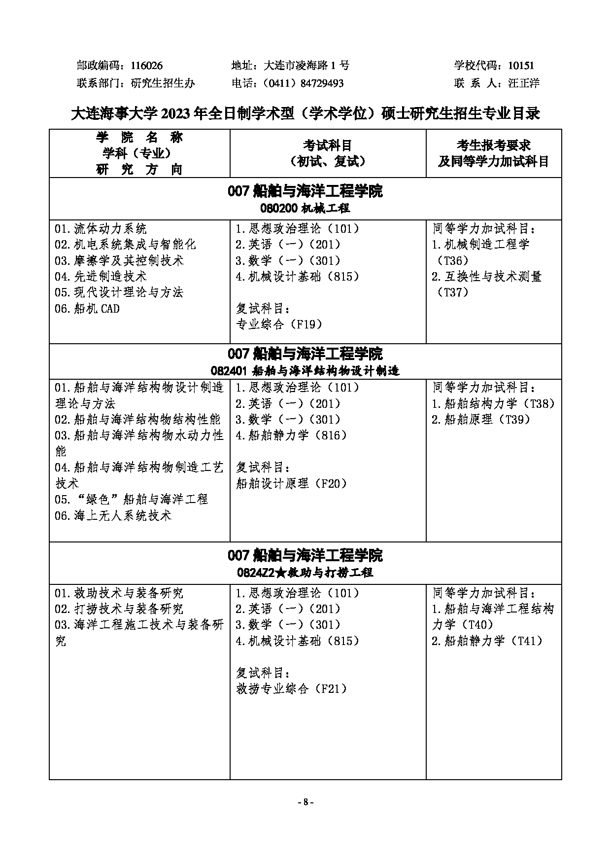 2023招生目录：大连海事大学2023年硕士研究生招生专业目录第8页