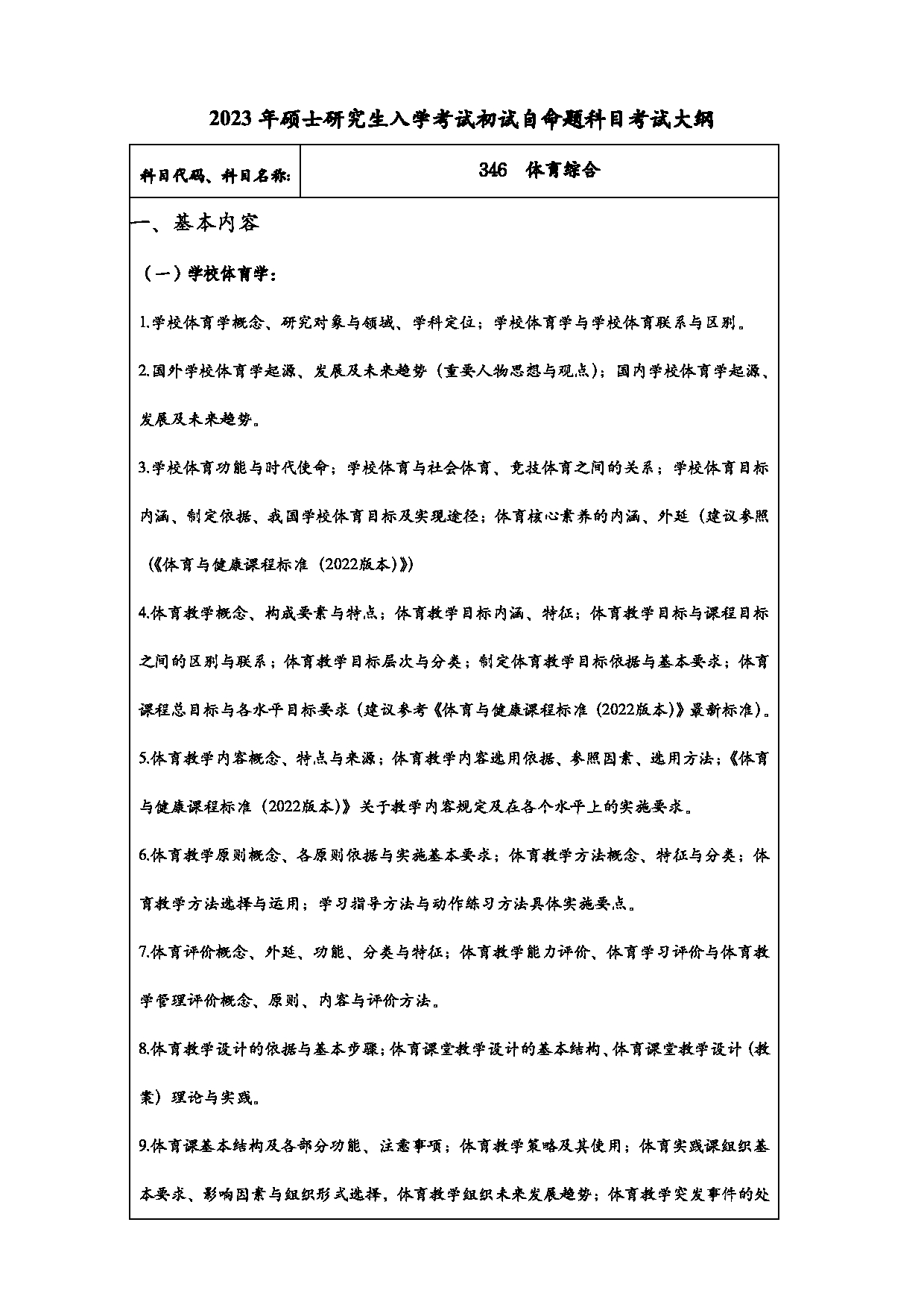 2023考研大纲：常州大学2023年考研初试科目 346体育综合 考试大纲第1页