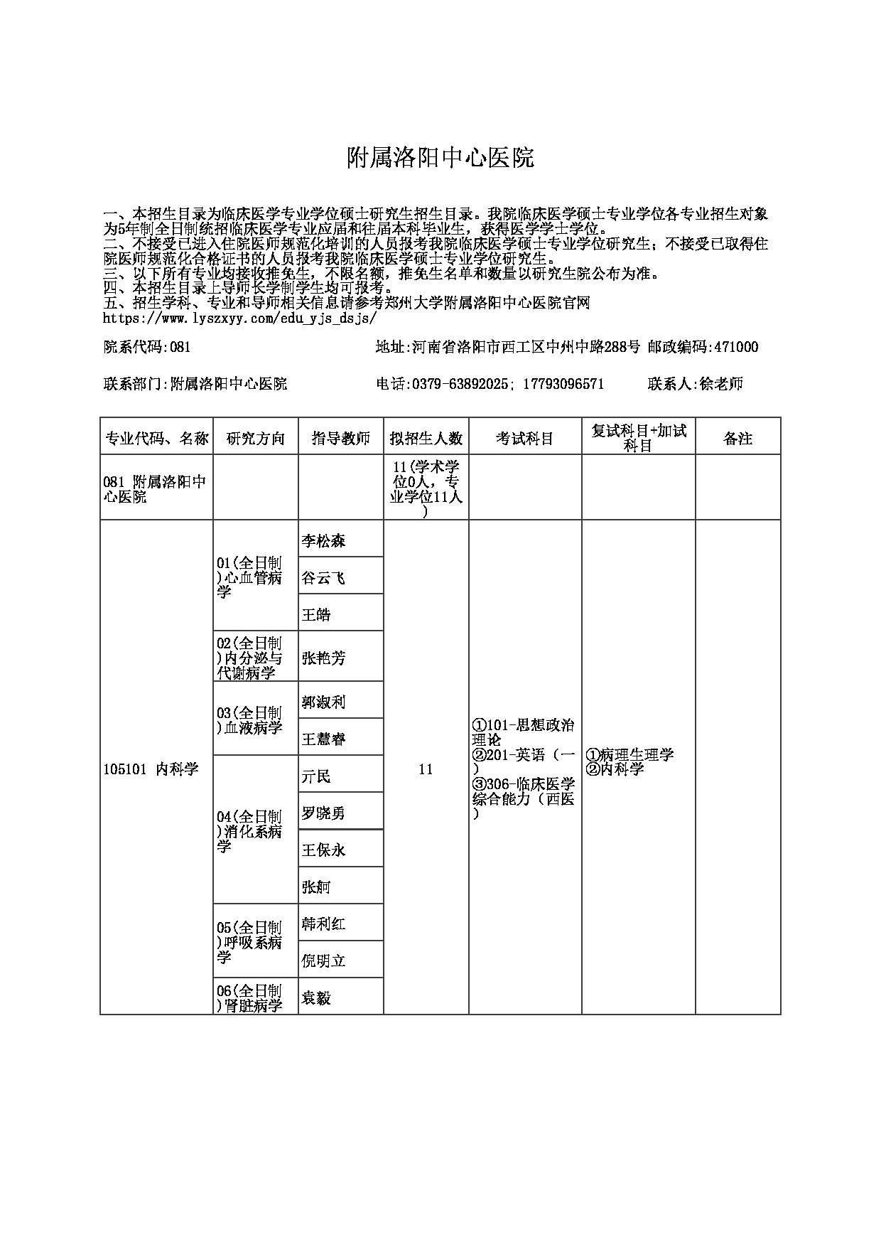 2023招生目录：郑州大学2023年考研  081附属洛阳中心医院 招生专业目录第1页