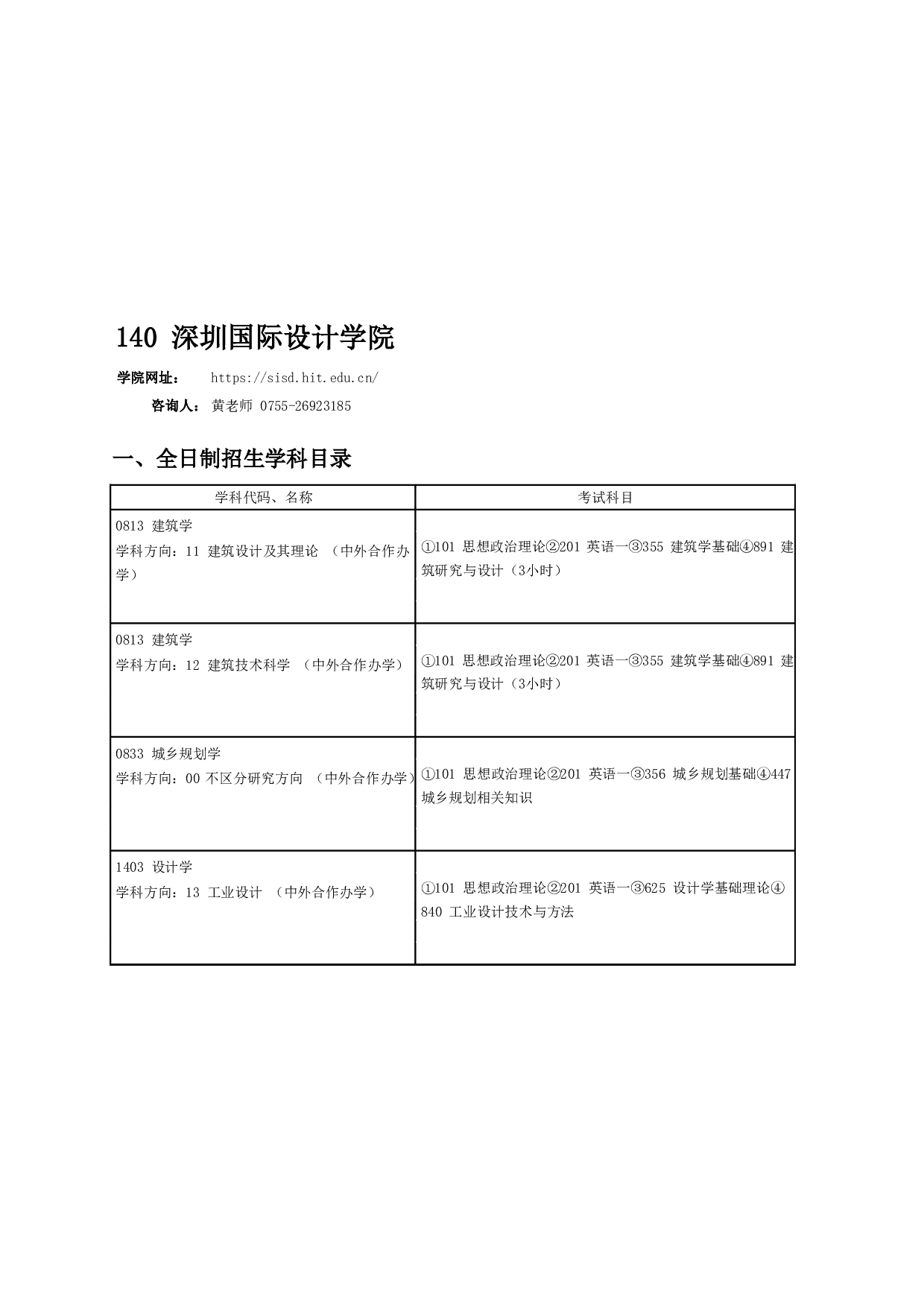 2024招生目录：哈尔滨工业大学2024年深圳国际设计学院 研究生招生专业目录第1页