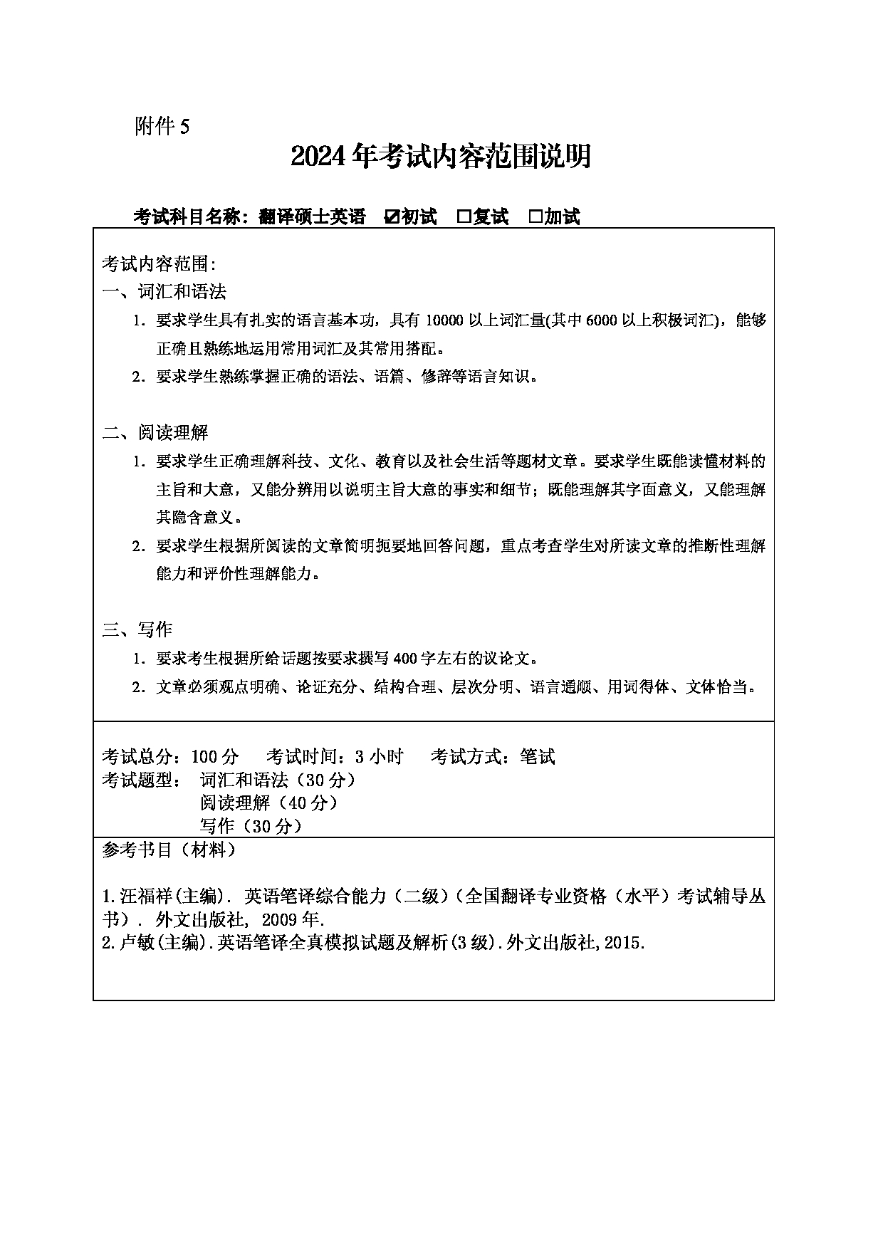 2024考研大纲：哈尔滨工程大学2024年考研自命题科目 211翻译硕士英语 考试大纲第1页