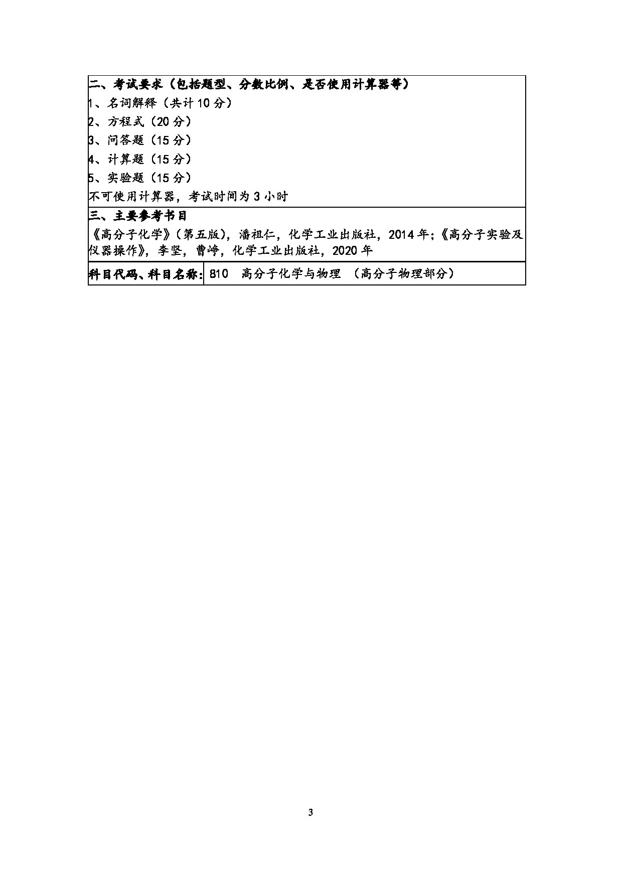 2024考研大纲：常州大学2024年考研自命题科目 810 高分子化学与物理 考试大纲第3页