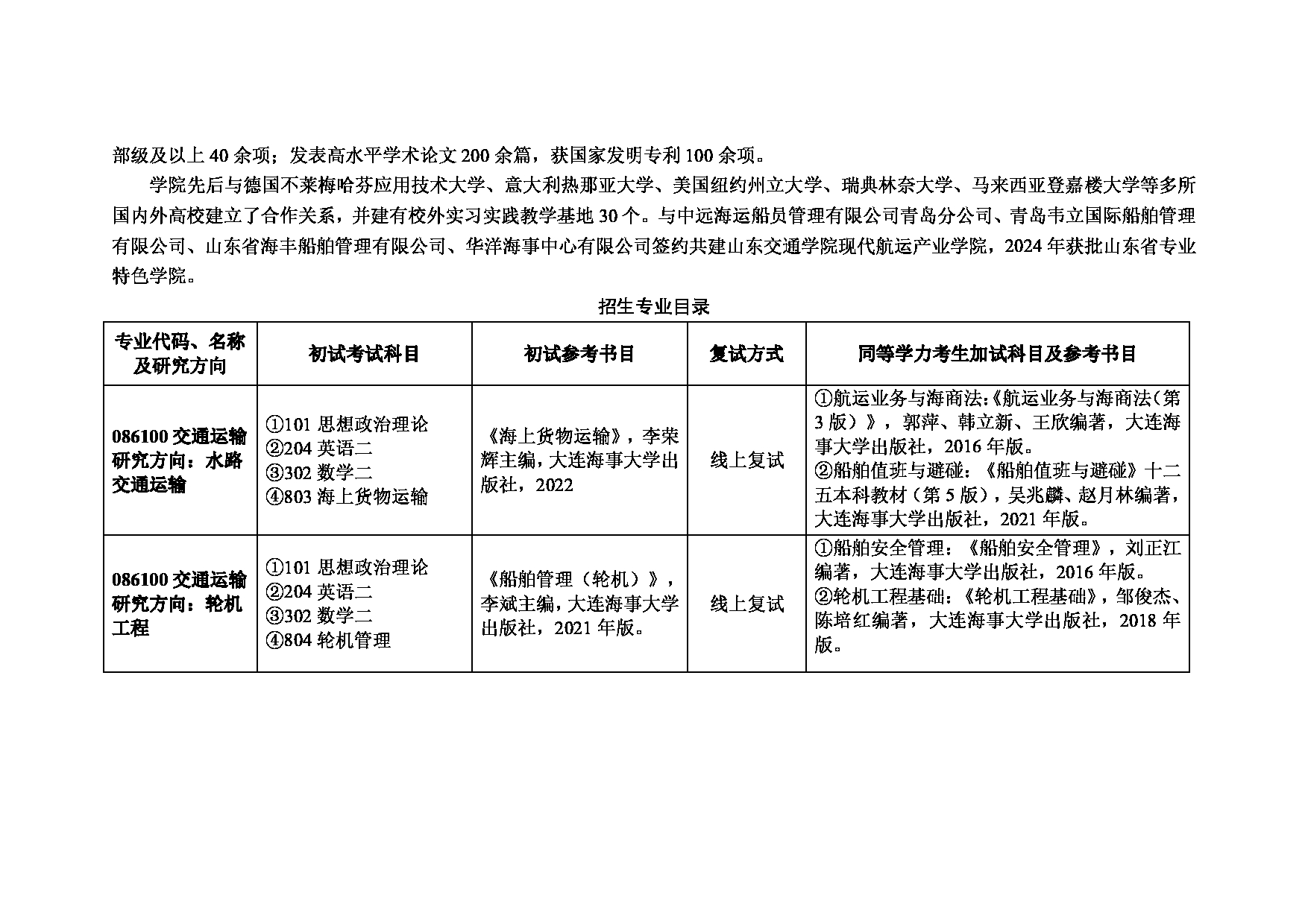 2025专业目录：山东交通学院2025年硕士研究生招生专业目录第5页