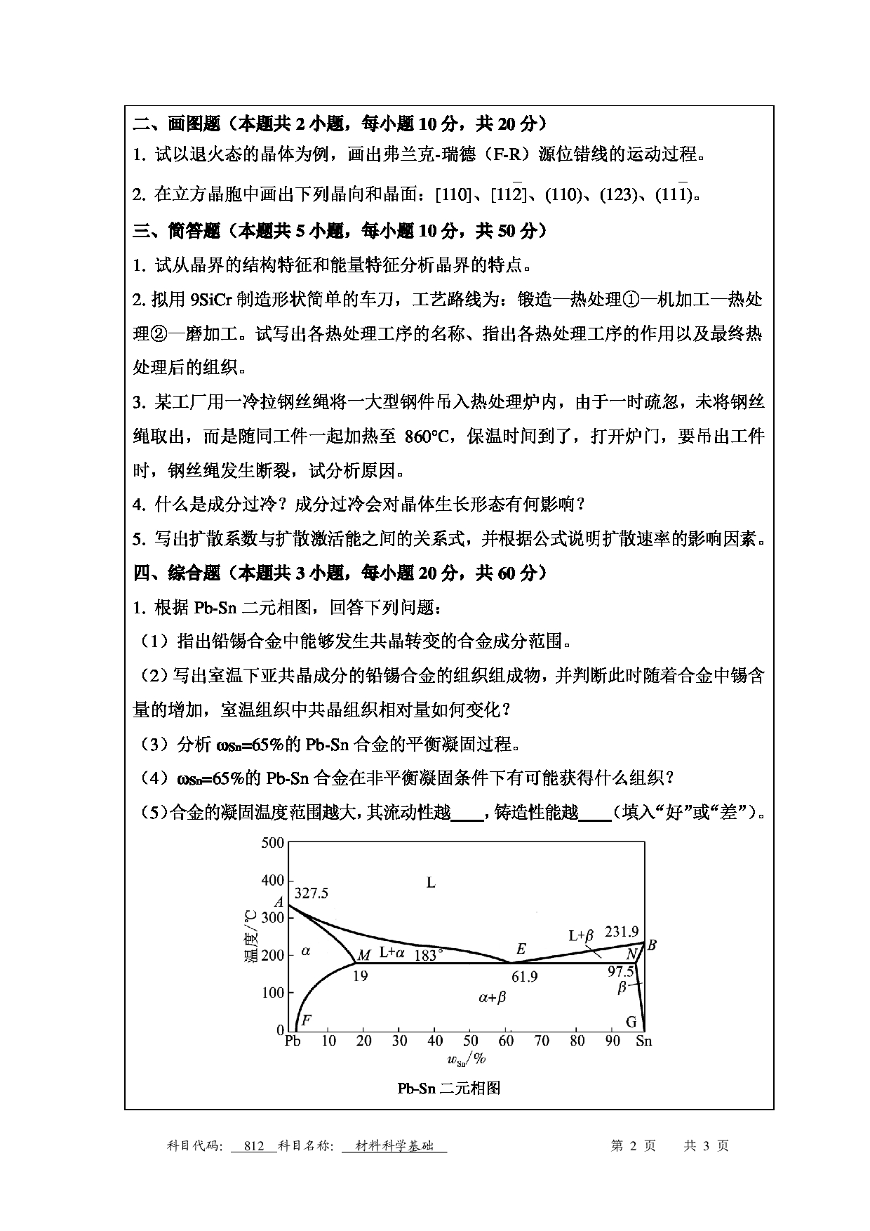 南京工程学院2025年考研大纲：《材料科学基础》样卷第2页