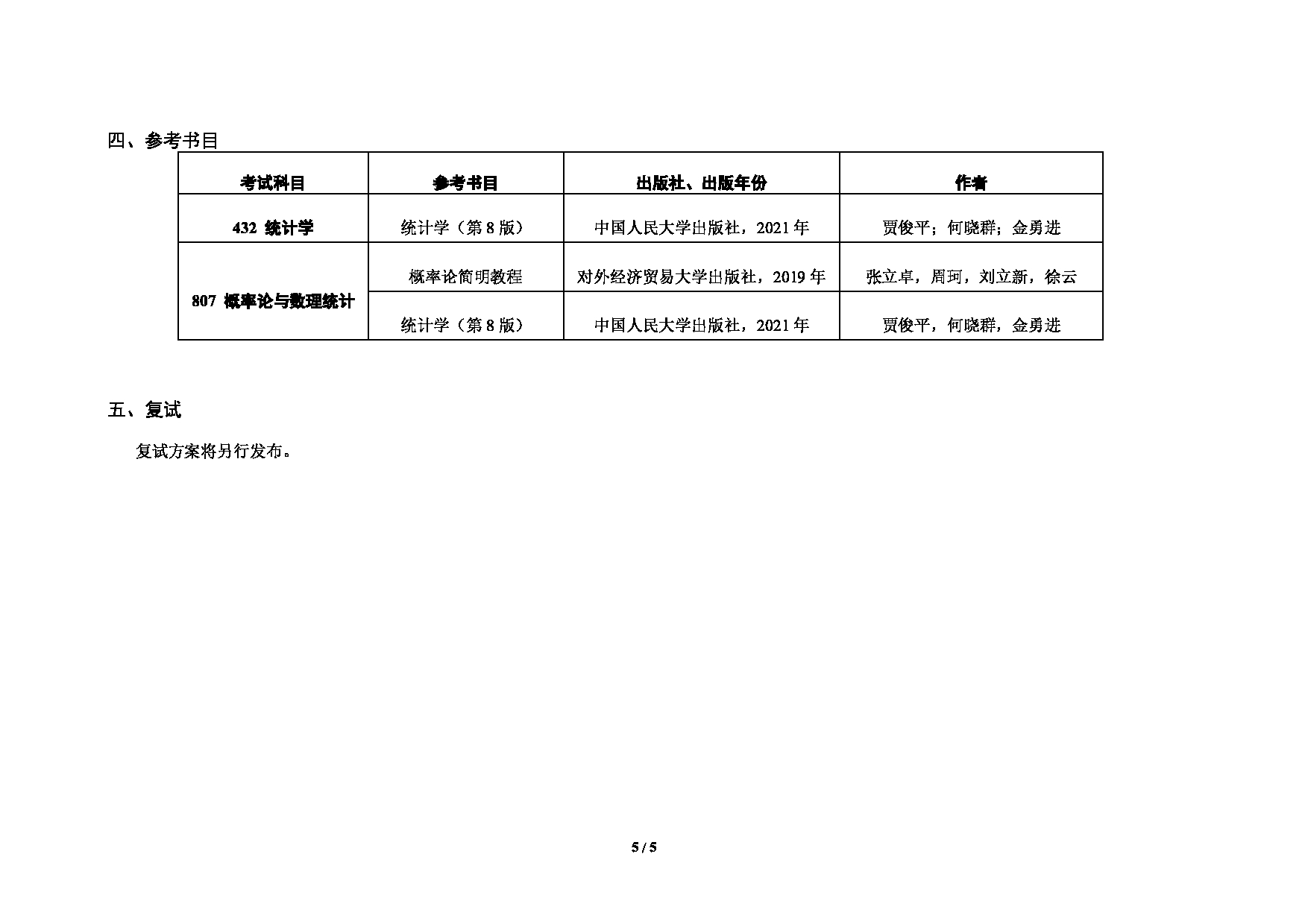 对外经济贸易大学2025年考研专业目录：014统计学院第5页